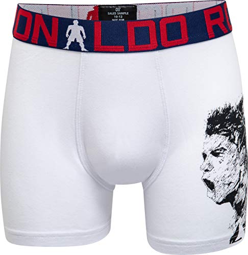 CR7 2-Pack Ronaldo Niños Celebración Calzoncillos Boxer, Blanco/Azul UK 7-9