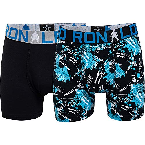 CR7 Cristiano Ronaldo - Boys - Bóxers para niños - Todo sobreimpreso - Pack de 2 - Negro/Azul - Tamaño 134/140 (7-9 años) (CR7-8400-51-AOP-533-134/140)