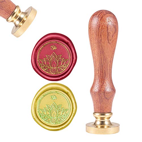 CRASPIRE Lotus Ohm Sello de Sello de Cera, Flor Sellos de Cera de Sellado Sello de Madera Retro Sello de Cera 25mm Desmontable Sello de Latón Mango de Madera Tarjeta de Regalo de Decoración de Botella