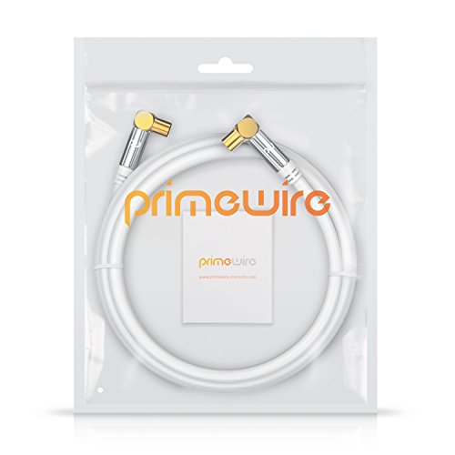 CSL-Computer 0,5m Cable de Antena HQ HDTV Premium - En ángulo 90 Grado - Factor de blindaje 135 dB - Resistencia 75 ohmios - Cable coaxial - Clavija coaxial Macho a Hembra - Blanco