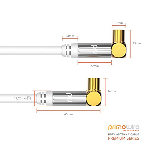 CSL-Computer 1,5m Cable de Antena HQ HDTV Premium - En ángulo 90 Grado - Factor de blindaje 135 dB - Resistencia 75 ohmios - Cable coaxial - Clavija coaxial Macho a Hembra - Blanco