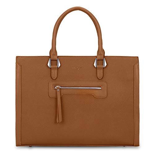 David Jones - Bolso de Mano Trabajo Mujer - Shopper Tote Bag PU Piel - Grande Bolso Bandolera Hombro Cuero Asa Superior - Maletines A4 Diario Vida Satchel Mensajero Oficina Escuela - Camel