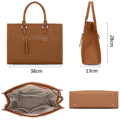 David Jones - Bolso de Mano Trabajo Mujer - Shopper Tote Bag PU Piel - Grande Bolso Bandolera Hombro Cuero Asa Superior - Maletines A4 Diario Vida Satchel Mensajero Oficina Escuela - Camel