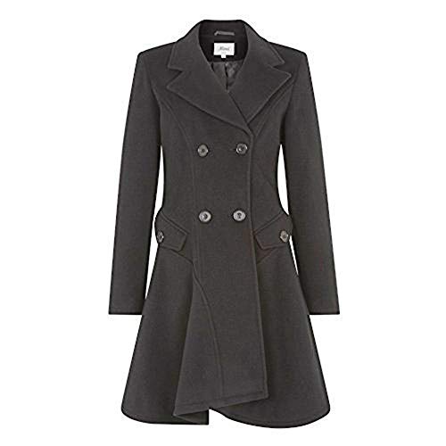 De La Crème Mujer Lana y Cachemir Chaqueta Mujer Invierno Doble Botonadura Flary Abrigo - Gris Marengo, 12