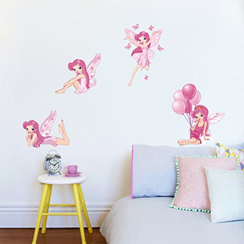 decalmile Rosado Hadas Pegatinas Pared Desmontable Vinilo Adhesivos Pared Decorativos para Niña Niños Infantiles Habitación