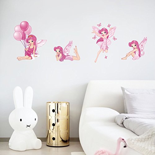 decalmile Rosado Hadas Pegatinas Pared Desmontable Vinilo Adhesivos Pared Decorativos para Niña Niños Infantiles Habitación