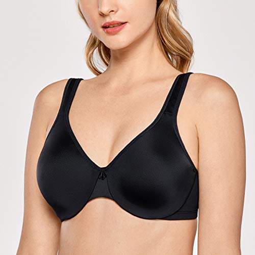 DELIMIRA - Sujetador Reductor Copa Completa con Aros Minimizador para Mujer Negro 105C