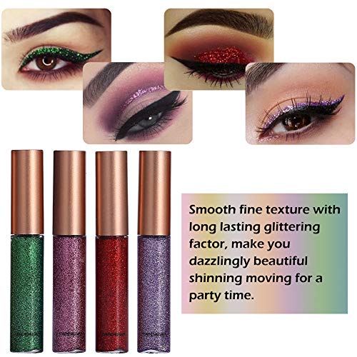 Delineador De Ojos Brillo, Glitter Eyeliner, Liquid Glitter Eyeliner, Delineador de ojos de Colores, Sombra de ojos Shimmer Sparkling Eyeliner de larga duración a prueba de aguaeliner 10 Colores