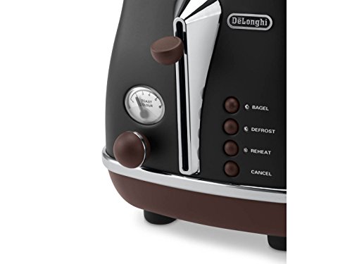 De'Longhi CTOV 2103.BK Tostadora Icona Vintage 900 W, 2 rebanadas, acero Inoxidable, negro