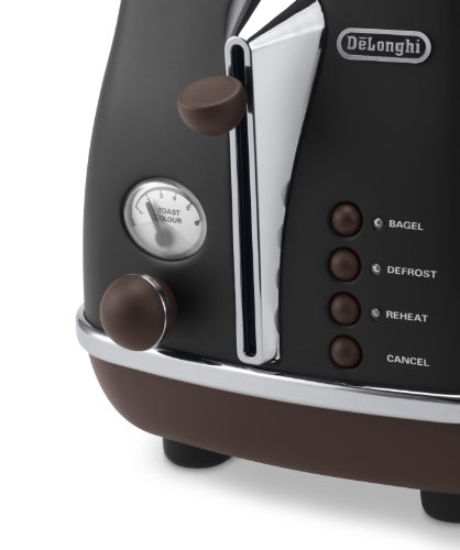 De'Longhi CTOV 2103.BK Tostadora Icona Vintage 900 W, 2 rebanadas, acero Inoxidable, negro