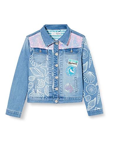 Desigual Chaq_Cerezas Abrigo, Azul (Jeans Vaquero 5053), 116 (Talla del Fabricante: 5/6) para Niñas