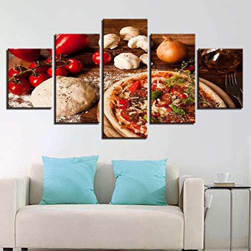 DGGDVP Pinturas en Lienzo Modular Impreso HD Imágenes 5 Piezas Tomate Champiñón Cebolla Chile Cartel Decoración Moderna Sala de Estar Marco Arte de la Pared tamaño 2 Marco