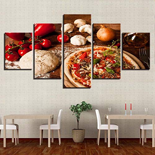 DGGDVP Pinturas en Lienzo Modular Impreso HD Imágenes 5 Piezas Tomate Champiñón Cebolla Chile Cartel Decoración Moderna Sala de Estar Marco Arte de la Pared tamaño 2 Marco