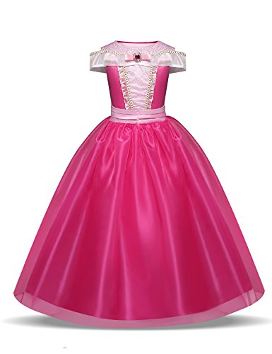 Disfraz de princesa Aurora para niñas de 3 a 10 años, color rosa fuerte Rosa hot pink 4-5 Years, Height 110 cm