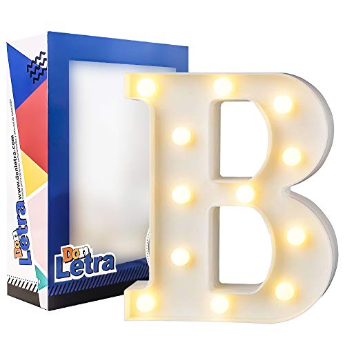 DON LETRA Letras Luminosas Decorativas con Luces LED, Letras del Alfabeto A-Z, Altura de 22cm, Color Blanco - Letra B