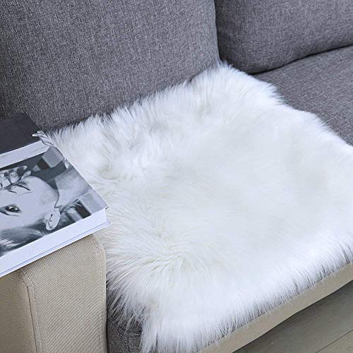 DQMEN Piel de Cordero Oveja/Sheepskin Rug Cordero, imitación mullida Alfombras imitación Piel sintética Deko Piel,para salón Dormitorio baño sofá Silla cojín (Cuadrado Blanco, 45 X 45 CM)