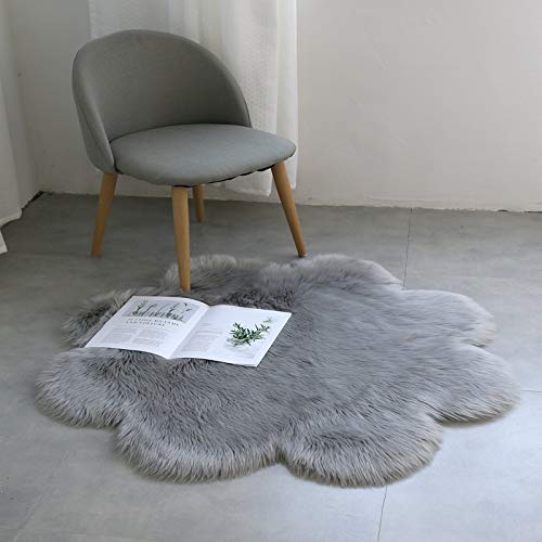 DQMEN Piel de Cordero Oveja/Sheepskin Rug Cordero, imitación mullida Alfombras imitación Piel sintética Deko Piel,para salón Dormitorio baño sofá Silla cojín (F,Gris, 45 X 45 CM)