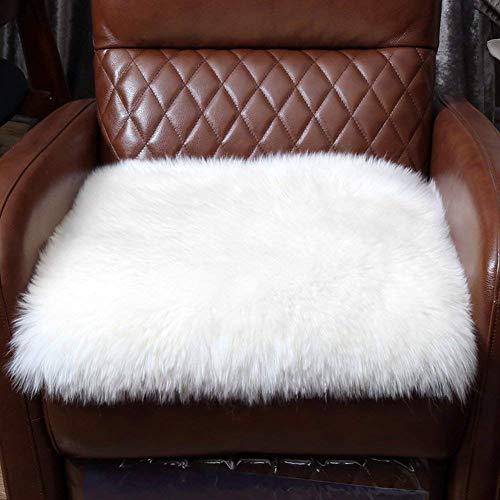 DQMEN Piel de Cordero Oveja/Sheepskin Rug Cordero, imitación mullida Alfombras imitación Piel sintética Deko Piel,para salón Dormitorio baño sofá Silla cojín (Cuadrado Blanco, 45 X 45 CM)