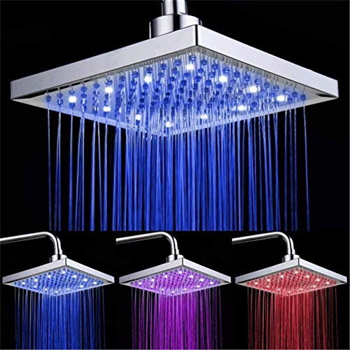 Ducha con sensor de temperatura, 3 cambios de color - 8 Inch Square Rociador superior de ducha con 12 leds para baño