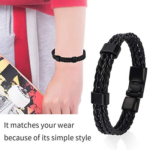 Duevin Pulseras Retro Étnico de Cuero Trenzadas Pulsera Cuero Trenzado Hombre Trenzado Brazalete Ajustable para Hombres Mujeres Leather Wristbands (Negro)