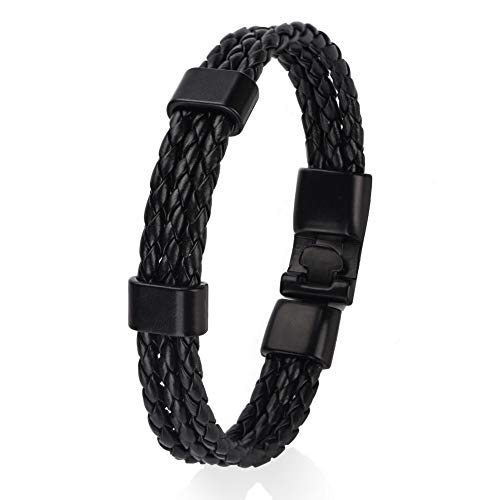 Duevin Pulseras Retro Étnico de Cuero Trenzadas Pulsera Cuero Trenzado Hombre Trenzado Brazalete Ajustable para Hombres Mujeres Leather Wristbands (Negro)