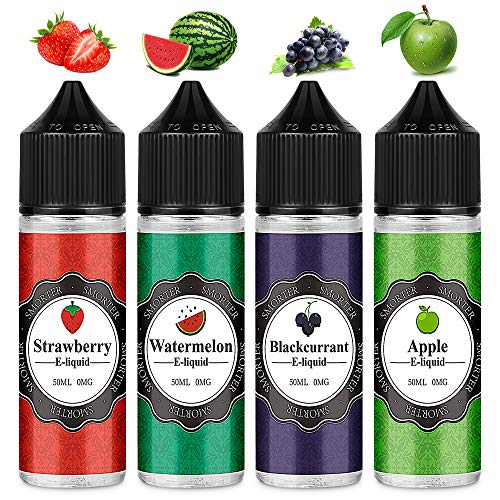 E Liquid 4 paquetes de 50 ml Smorter Vape Liquid E Juice para Vape E Cigarettes Starter Kit Vape Pen Vape Mod, 70/30 Eliquid (sandía + fresa + grosella negra + manzana), sin nicotina