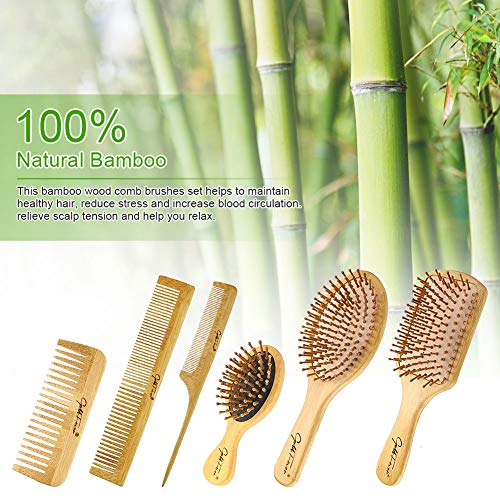 E-More Cabello Cepillo de Bambú Pines De Madera Cepillo Pelo Bambu Ecologico Pequeño Viaje Cepillo Madera Pelo Natural Cepillo Pelo Bambu Antiestático Scalps Friendly Reducir Frizz Masaje