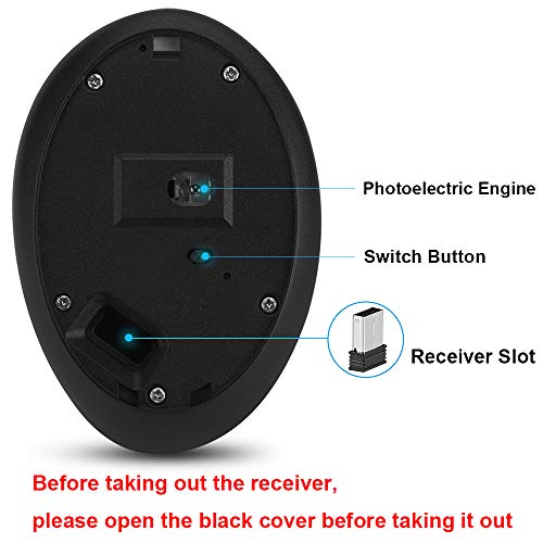 EasyULT Ratón Vertical Inalámbrico, Ratón Portátil óptico Ergonómico Recargable 2.4 G, 800/1200/1600 dpi 3 Niveles Ajustable, 6 Botones, para PC/portátil/Mac-Negro