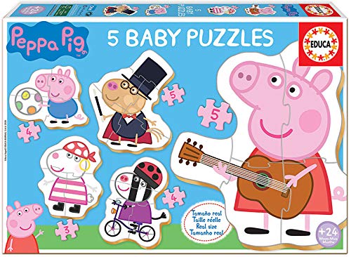 Educa - Baby Puzzles, puzzle infantil Baby Peppa Pig 2, 5 puzzles progresivos de 3 a 5 piezas, a partir de 24 meses (18589)