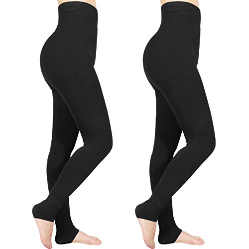 Emooqi Leggings Largas de Invierno para Mujer, Pack de 2 Leggings Cintura Alta, Leggings Térmicos Calientes con Forro Polar, Leggings Pantalones Mallas Elásticos