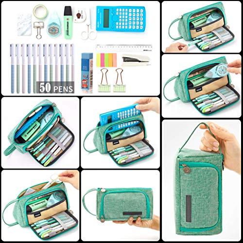 Estuche de Lápices, YAMI Gran Capacidad Estuche para Bolígrafos Estuche de Maquillaje Organizador de Almacenamiento de Artículos de Papelería con asa para útiles Escolares y Oficina Mujer (Verde)