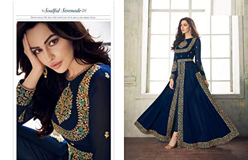 ETHNIC EMPORIUM Elegante Georgette Largo Muslim Salwar Kameez Indio para Mujer Traje de Fiesta Anarkali 8016 - Azul - XXL