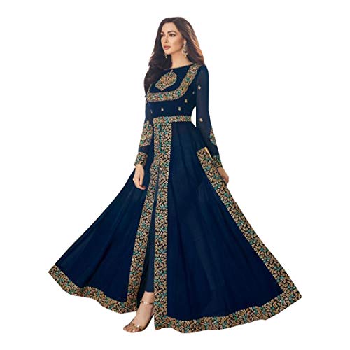 ETHNIC EMPORIUM Elegante Georgette Largo Muslim Salwar Kameez Indio para Mujer Traje de Fiesta Anarkali 8016 - Azul - XXL