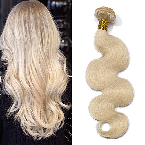 Extensiones de Cabello Natural Cortina Rubias Rizadas Brasileñas Pelo Mechas Humano Balayage Mujer Remy Human Hair Onduladas [ 1 Bundle (100g) ] - 16 Pulgada 40CM #60 Rubio Platino