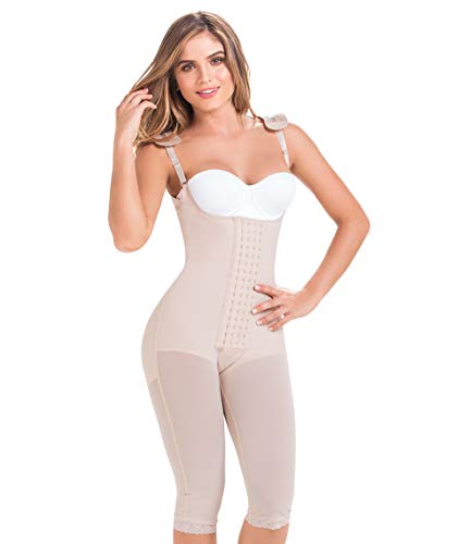 Fajas MariaE 9152 Moldeadora Larga 4 Tallas Ajustables Postoperatoria Postparto Compresión Alta Faja Colombiana Levanta Cola (XXL, Beige)