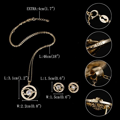 FANZE Mujer Plata de Ley 925 CZ Horóscopo Zodiaco 12 Constelación Colgante Collar Pendientes Conjuntos Oro - Geminis