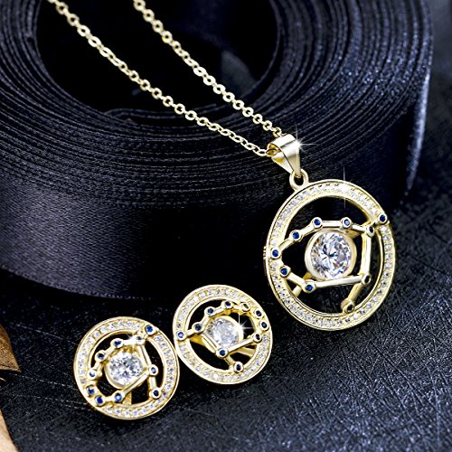 FANZE Mujer Plata de Ley 925 CZ Horóscopo Zodiaco 12 Constelación Colgante Collar Pendientes Conjuntos Oro - Geminis