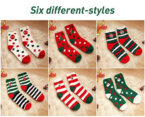 Fascigirl Calcetines de Navidad 6 Pares Calcetines Navidad Mujer Calcetines Termicos Mujer Invierno Calcetines Señora Navidad Calcetines para Niña Regalo Navidad