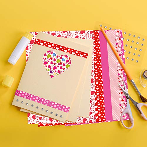 FEPITO Juego de papel con patrón de San Valentín de 90 hojas, papel decorativo de 14 x 21 cm para hacer tarjetas de álbum de recortes DIY Suministros de decoración para el día de San Valentín