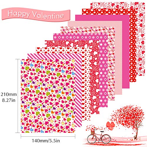 FEPITO Juego de papel con patrón de San Valentín de 90 hojas, papel decorativo de 14 x 21 cm para hacer tarjetas de álbum de recortes DIY Suministros de decoración para el día de San Valentín