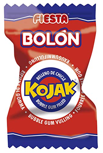 FIESTA Bolón Kojak Caramelo Duro Sabor Cereza Relleno de Chicle - Caja de 150 unidades