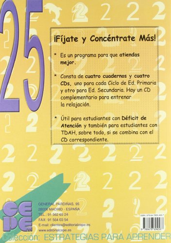 ¡Fíjate y Concéntrate Más! Cuaderno 2: 25 (Estrategias para aprender)