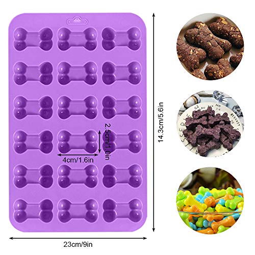 FineGood Moldes de silicona para caramelo de silicona de 3 piezas, Pez & Cachorro de pata & forma de hueso, Bandejas de cubitos de hielo galletas Moldes para hornear - Rojo, Púrpura, Rosa