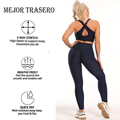 FITTOO Leggings Push Up Mujer Mallas Pantalones Deportivos Alta Cintura Elásticos Yoga Fitness  Azul S