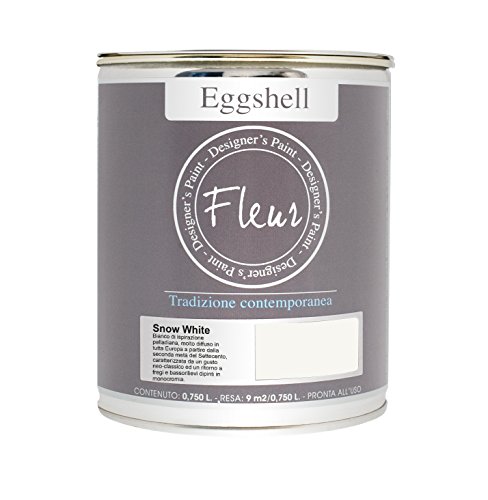 FLEUR DESIGNER'S PAINT Fleur Eggshell Esmalte Satinado de Alta Resistencia para Muebles y Grandes Superficies – 0,75 l – Snow White