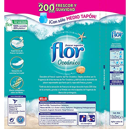 Flor - Suavizante para la ropa concentrado, aroma Oceánico - Pack de 10, hasta 530 dosis