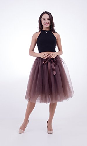 FOLOBE Falda de tutú de Las Mujeres Midi Tulle Faldas 7 Capas de Falda de Falda de Underskirt con el cinturón elástico para el Banquete de Boda