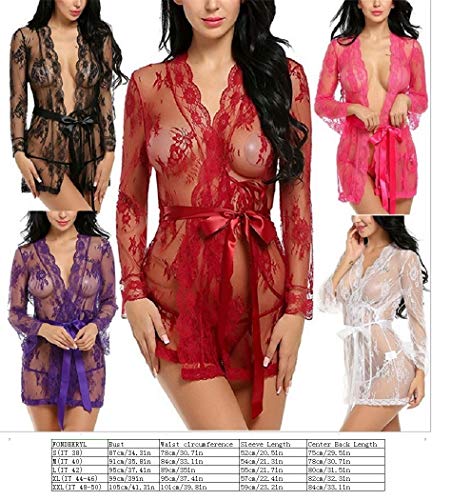 FONDBERYL Conjuntos de lencería Mujer Erótico Sexy Lencería Babydoll Ropa de Dormir Mujer Encaje lencería de Encaje Capa de Dormir,Lencería y Ropa Interior