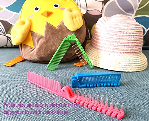 Fontee® 3 piezas pequeño plegable cepillo de pelo, cepillo de pelo viajes, cepillo para la cabeza de masaje y peine de dientes finos, bolsillo para niños y adultos, 3 colores