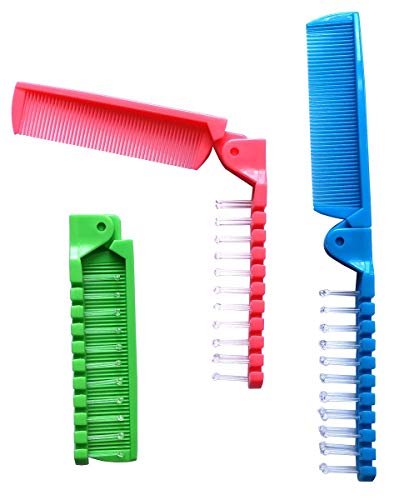 Fontee® 3 piezas pequeño plegable cepillo de pelo, cepillo de pelo viajes, cepillo para la cabeza de masaje y peine de dientes finos, bolsillo para niños y adultos, 3 colores